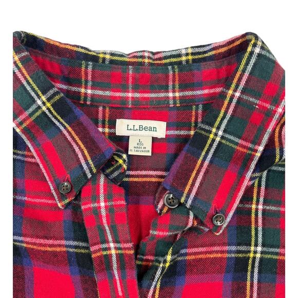 LL Bean Womens Red Relaxed Scotch Plaid Button Down Flannel Shirt Size Large - Picture 6 of 10